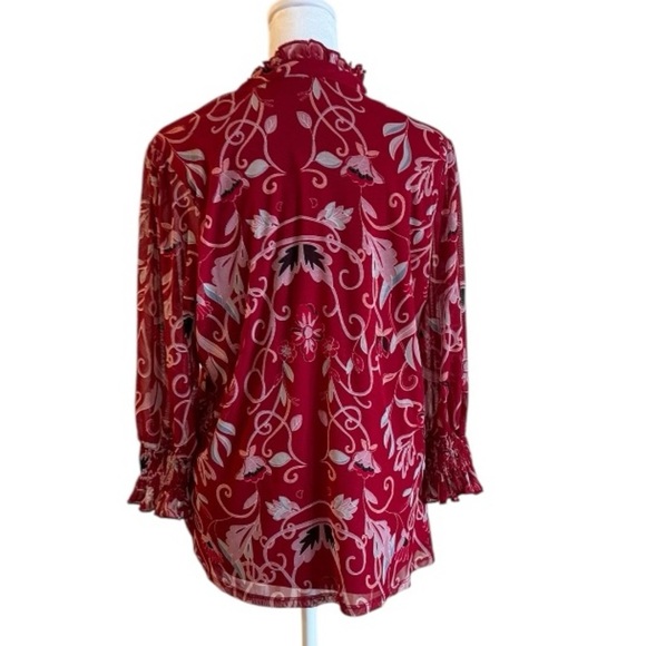 NY Collection Red Ruffle Floral Blouse Size Large - Picture 4 of 6